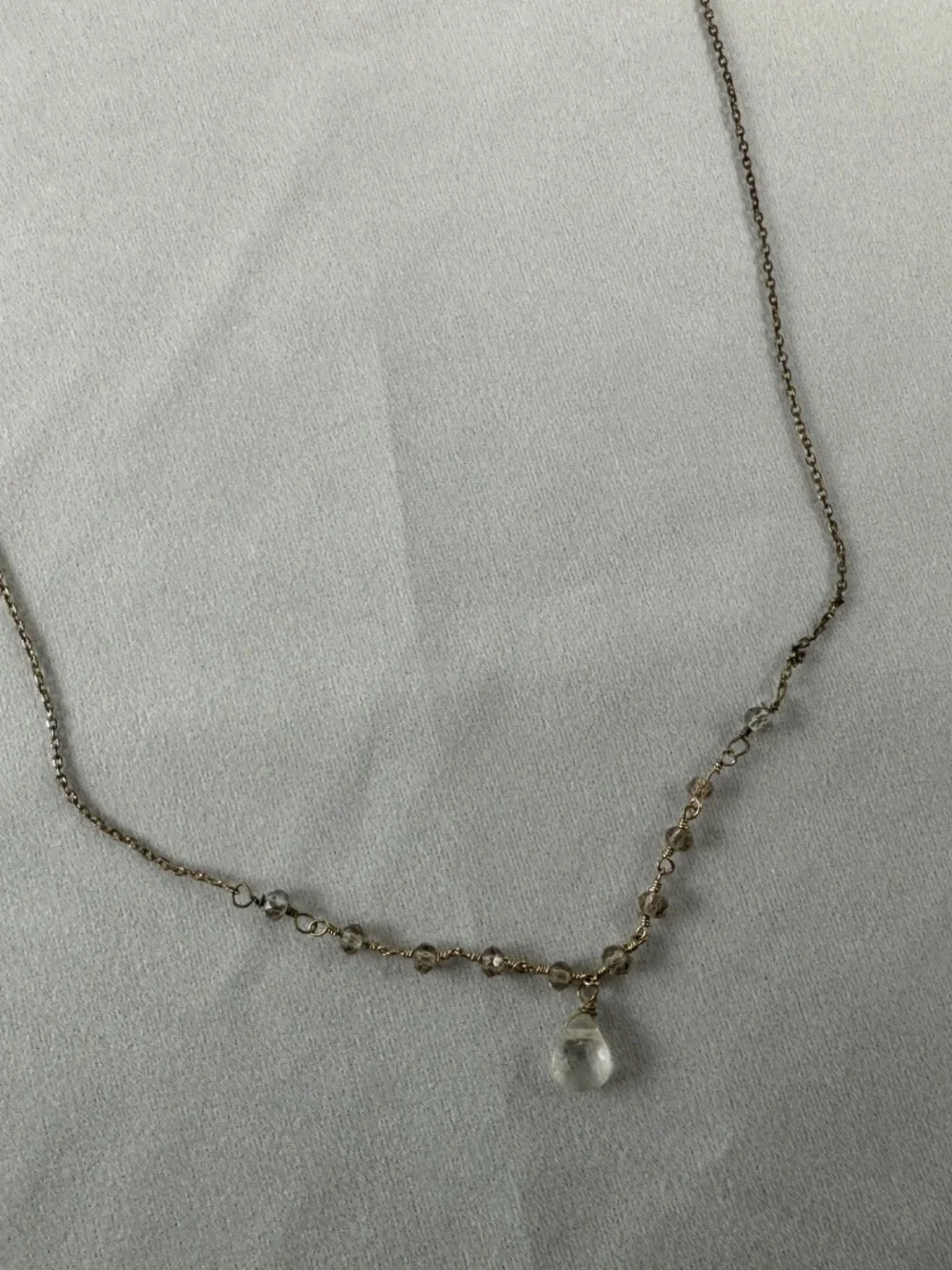 Clear Crystal Teardrop Pendant Necklace with Beaded Accents